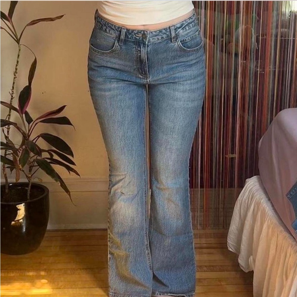 Stradivarius medium wash flare jeans